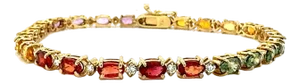 8.83 Carat Multi-Color Sapphire Diamond Yellow Gold Tennis Bracelet