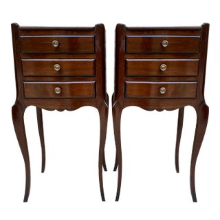 Early 20th Century Dark Oak Nightstands with Three Drawers, 1940s, Set of 2 For Sale