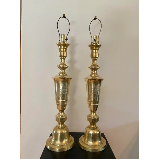 Tall Mid-Century Modern Asian Inspired Brass Urn Lamps- a Pair For Sale - Image 13 of 13