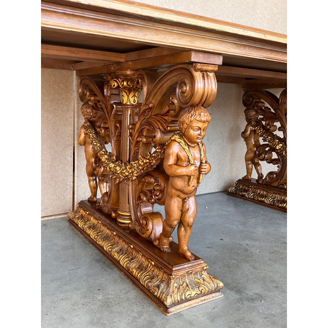 Early 20th Century French Carved Bleached Oak Marquetry Center or Dining Table For Sale - Image 9 of 12