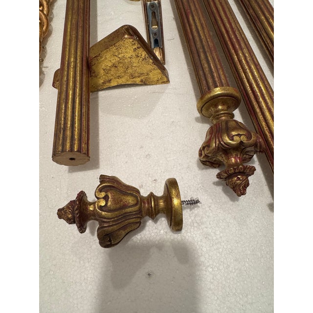 French Set of Vintage TMS Gilded Gold Fleur-De-Lis Drapery Rods, Finials, Rings and Brackets For Sale - Image 3 of 12