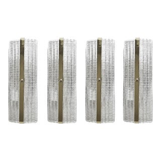 Contemporary Rectangular Murano Glass Wall Sconces With Chrome Finish – Set of Four For Sale