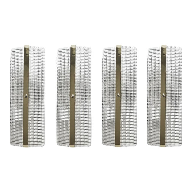 Contemporary Rectangular Murano Glass Wall Sconces With Chrome Finish – Set of Four For Sale
