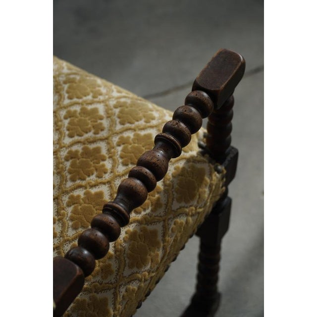 French Louis XIII Style Bobbin Armchair with Patterned Fabric, 1930s For Sale - Image 14 of 18