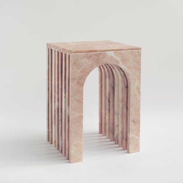Arched Side Table in Travertine - Beige - Elevate your living space with the handcrafted Arched Side Table, luxurious...