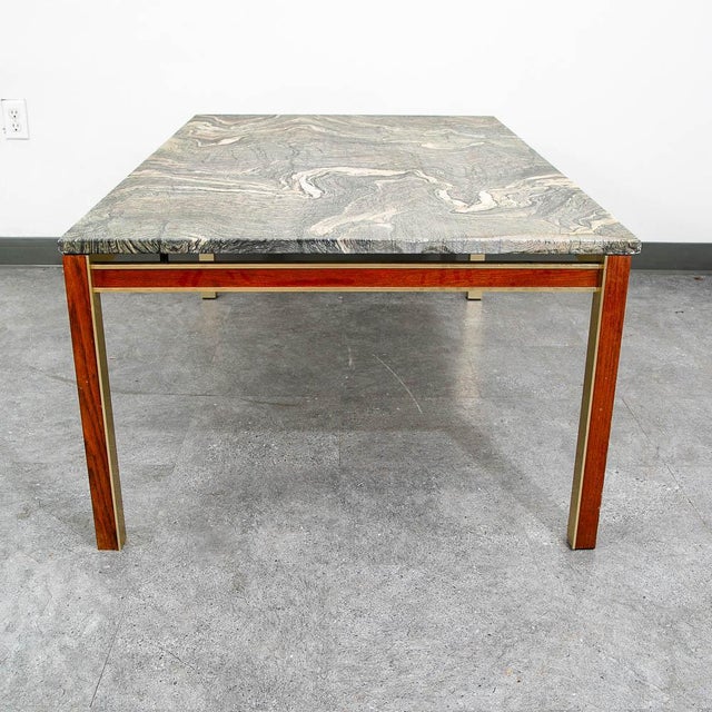 Mid Century Modern Coffee Table Rectangular Marble Rosewood Metal Steel Stone For Sale - Image 4 of 12