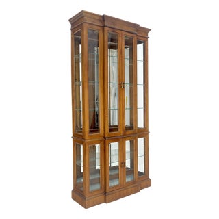 Mid Century Burl Wood Glass 38" Wide 76" Tall Curio Display Cabinet Vitrine MINT For Sale