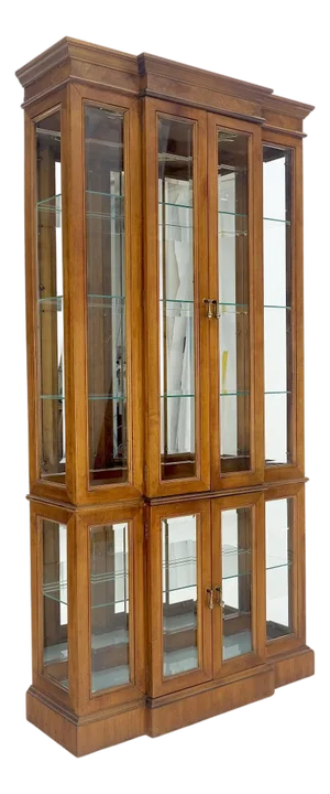 Mid Century Burl Wood Glass 38" Wide 76" Tall Curio Display Cabinet Vitrine MINT