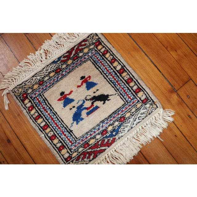 Traditional Vintage Bokhara Elephant & Woman Mat rug no. 31447 For Sale - Image 3 of 3