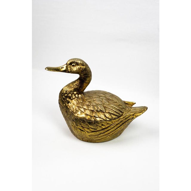 Hollywood Regency Gilt Metal Duck-Shaped Ice Bucket with Hinged Lid and White Lacquered Compartment by Mauro Manetti, 1970s For Sale - Image 6 of 18