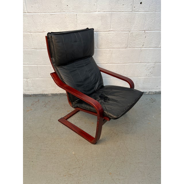 Vintage Black Leather Poäng Chair and Ottoman by Noboru Nakamura for Ikea For Sale - Image 9 of 13