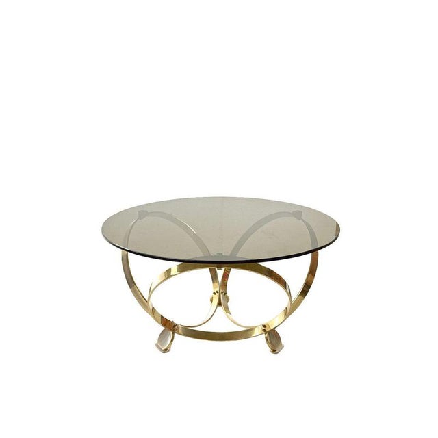 Mid-Century Modern Round Coffee Table in Brass with Smoked Glass Top by Knut Hesterberg, 1970s For Sale - Image 3 of 10