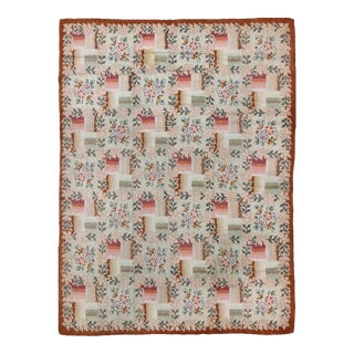 Coral and Green Antique American Hooked Rug With Checkered Bouquet Pattern For Sale