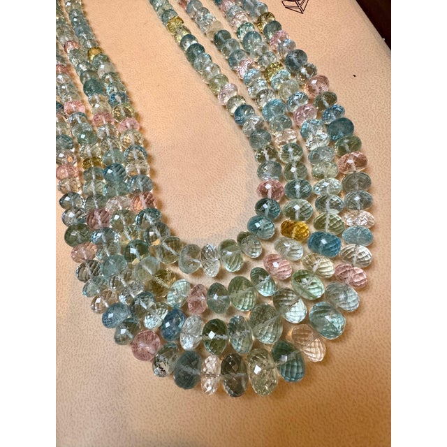 1000 Carat Natural Fine Aquamarine Bead Necklace, Four Strand in Metal Clasp For Sale - Image 9 of 18