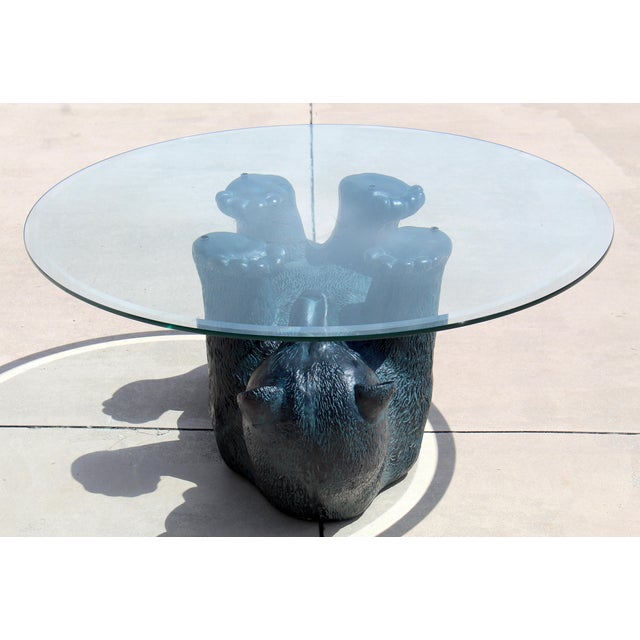 Black Vintage Rustic Black Bear Glass Coffee Table – Sculptural Wildlife Cocktail Table, Circa 1970s For Sale - Image 8 of 16