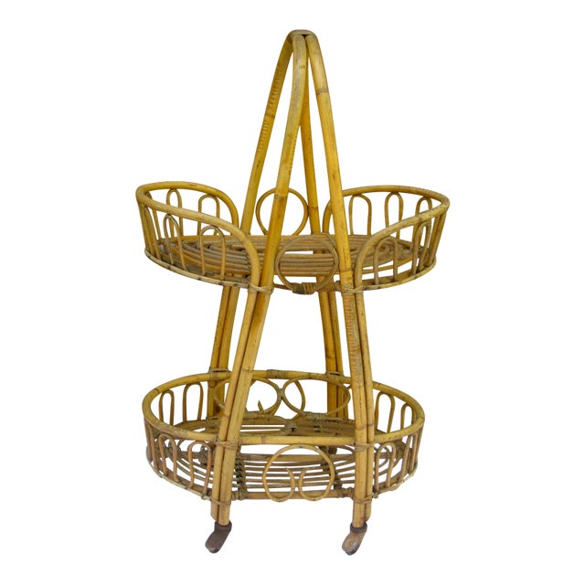 1970s Rattan Beverage/Bar Cart For Sale