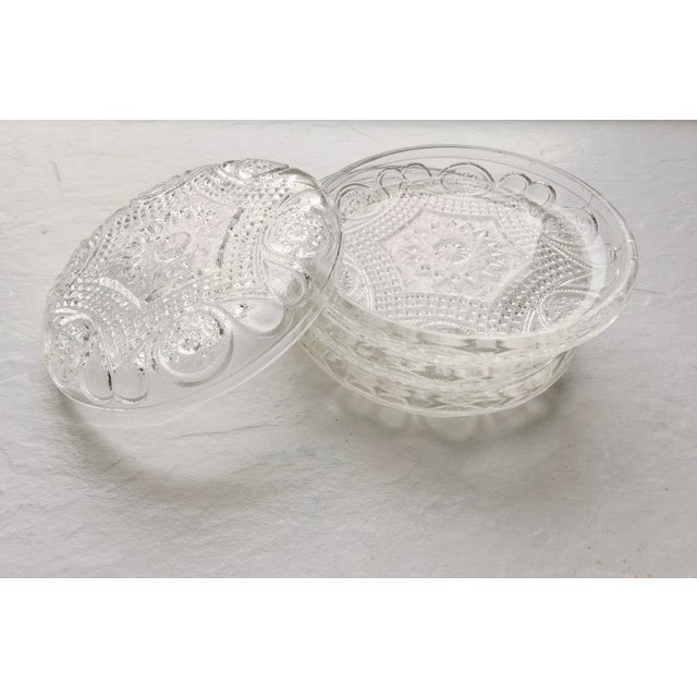 French Provincial Vintage French Clear Press Cut Glass Coasters S/4 For Sale - Image 3 of 3