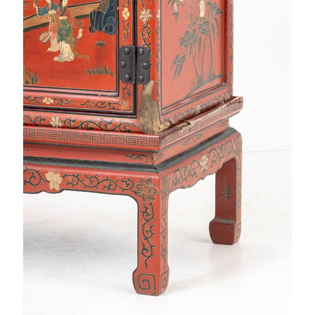 Chinese Chinese Red Lacquered Cabinet on Stand For Sale - Image 3 of 10