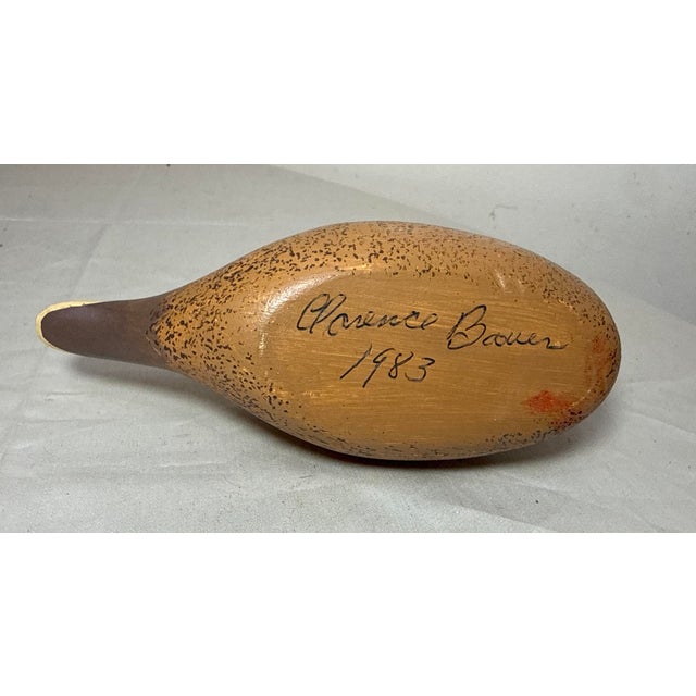 Brown Vintage 1983 Hand Carved Wood Clarence Bauer Miniature Duck Decoy Sculpture For Sale - Image 8 of 8