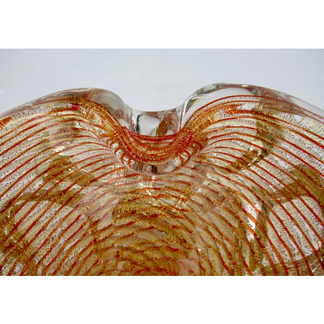 C.1960's Barovier' & Toso Monumental & Thick Organic "Zebrati" Red & Clear With Gold Leaf Inclusions Decorative Bowl, Catchall For Sale - Image 11 of 18