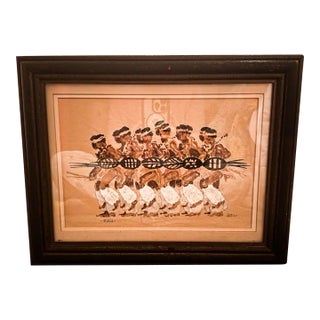 Mid 20th Century Cowhide Framed and Signed Zulu Warrior Art by JPM Silver. For Sale
