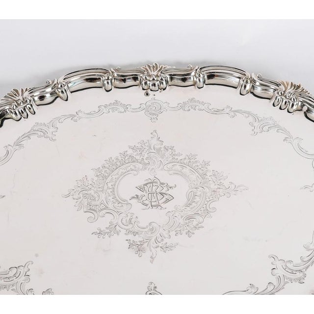 Gold Antique Victorian Oval Silver Plated Tray by Thomas Bradbury & Sons, 19th Century For Sale - Image 8 of 18