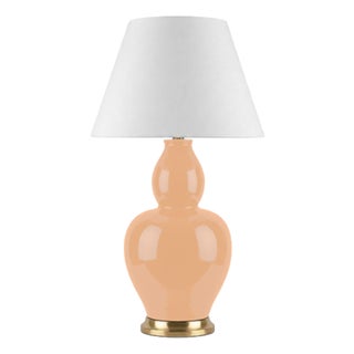 Matthew Izzo Home Iris Apricot Ceramic Table Lamp With Linen Drum Shade For Sale
