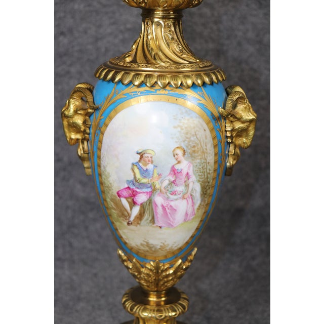 Late 19th Century Pair of French Late 19th Century Sevres Style Porcelain and Bronze Candelabras For Sale - Image 5 of 13