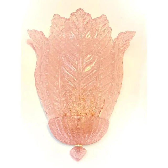 Glass Pink Murano Glass Leaf Wall Sconces by Simoeng, Set of 2 For Sale - Image 7 of 8