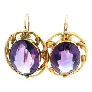 Late 19th Century Victorian 18k Gold 20 Carat Amethyst Drop Earrings, Pair For Sale
