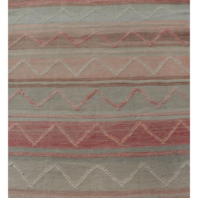 Cream Multicolored Vintage Gallery Turkish Large Kilim Rug With Stripe Design For Sale - Image 8 of 12