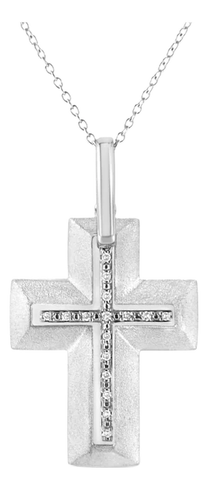 .925 Sterling Silver Prong-Set Diamond Accent Bold Cross 18" Pendant Necklace (I-J Color, I1-I2 Clarity)