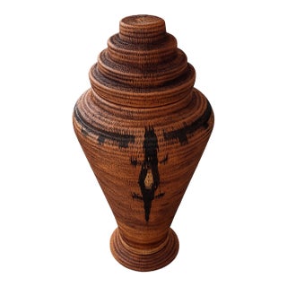 Vintage Rattan Urn With Lid For Sale