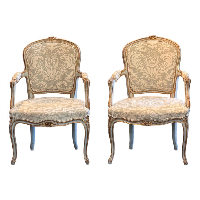 Pair of 19th Century Italian Painted and Parcel-Gilt Armchairs For Sale