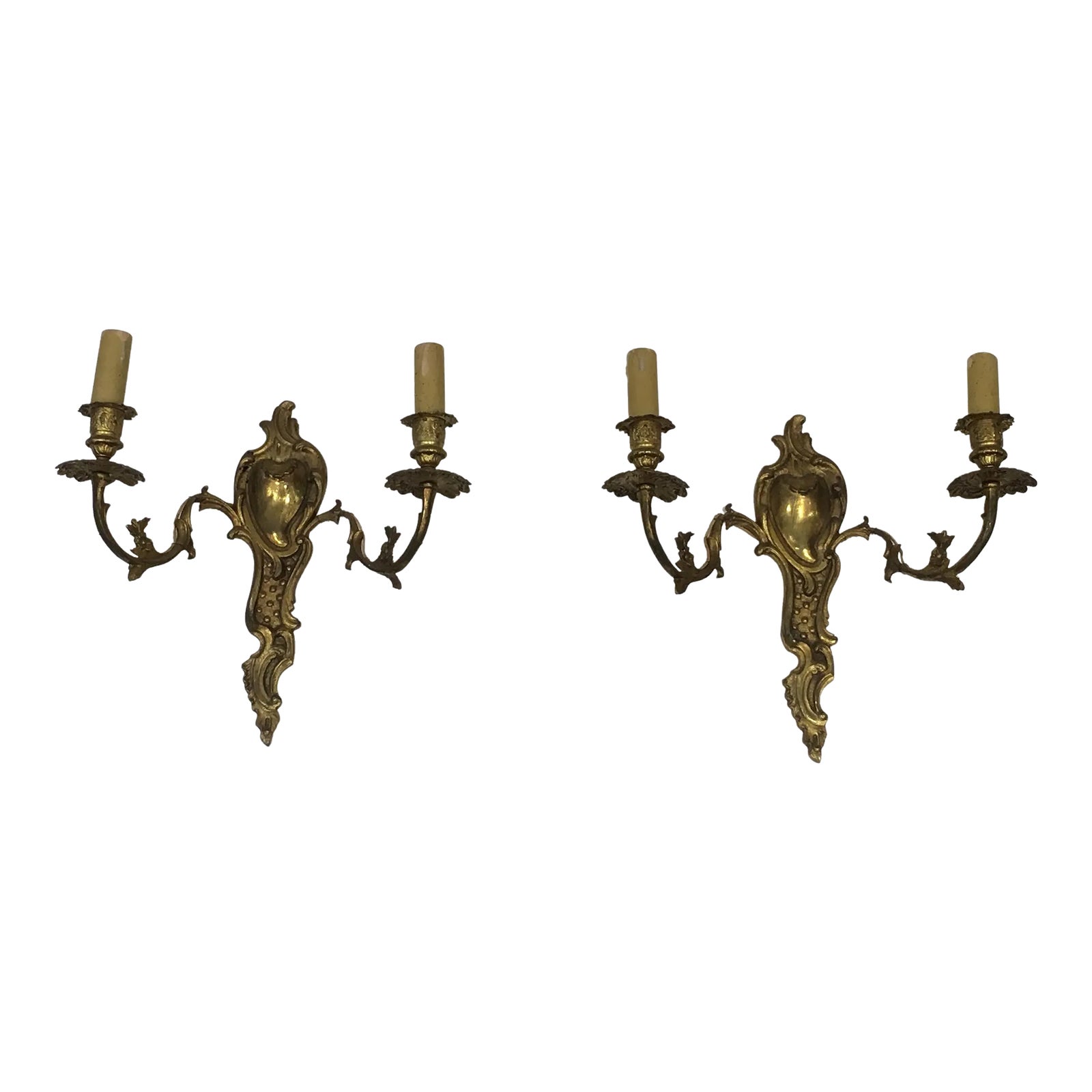 Louis the 15th Style Bronze Wall Sconces, French, circa 1920 - A Pair