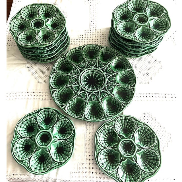 No. 9689 Majolica Oyster & Seafood Service from Sarreguemines, France, 1930s, Set of 13 For Sale - Image 14 of 14