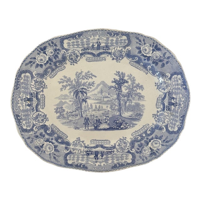 Late 19th Century English Blue and White Platter With Humulus Pattern From EB&Co. For Sale