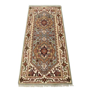 Heriz Runner 2’7” X 5’8” Blue Wool Tribal Hand-Knotted Oriental Rug For Sale