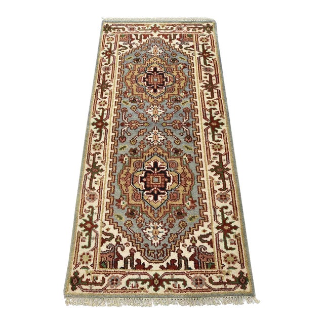 Heriz Runner 2’7” X 5’8” Blue Wool Tribal Hand-Knotted Oriental Rug For Sale