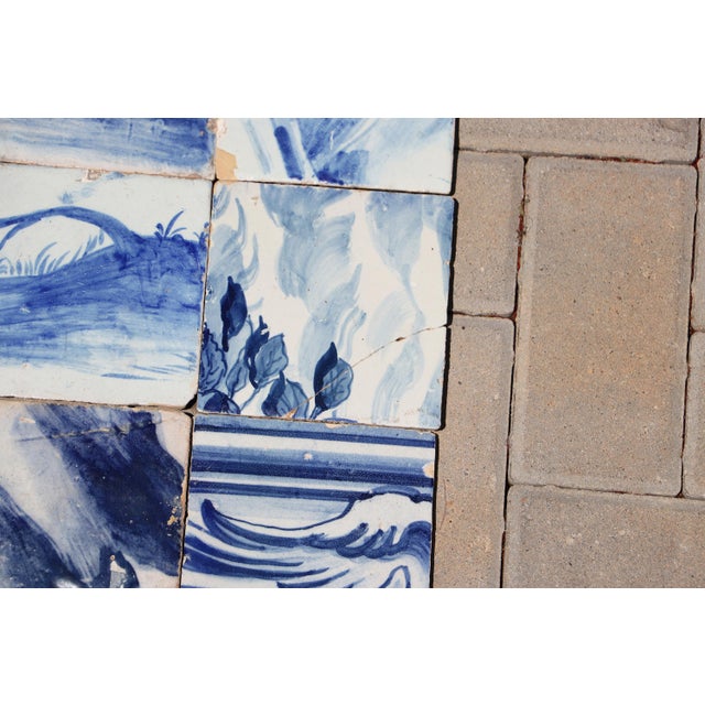 18th Century Antique Set of 8 Baroque Portuguese Tiles, 18th Century Blue & White Scenic and Figural Details For Sale - Image 5 of 8