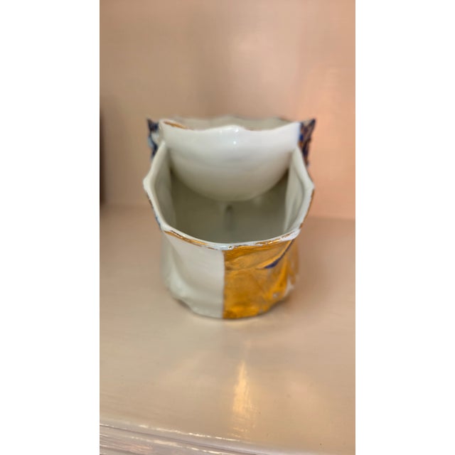 Late 20th Century Circa 1900 Continental Cobalt and Gilt Porcelain Shaving Scuttle For Sale - Image 5 of 15