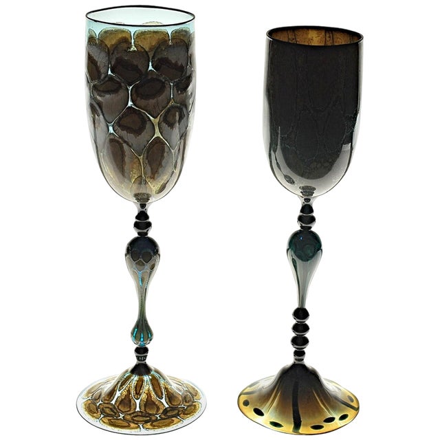 Turtoise Murano Glass Goblets from Pauly & Co., Set of 2 For Sale