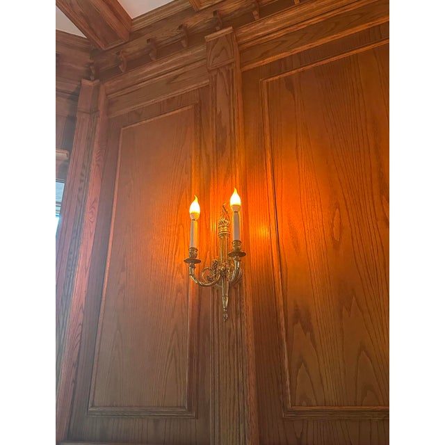 Set of 11 French Brass Two-Light Wall Sconces, Neoclassical Style For Sale - Image 4 of 5