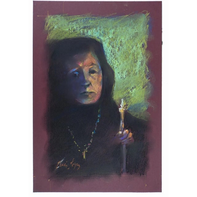 Contemporary Portait in Candlelight Pastel Painting For Sale - Image 3 of 3
