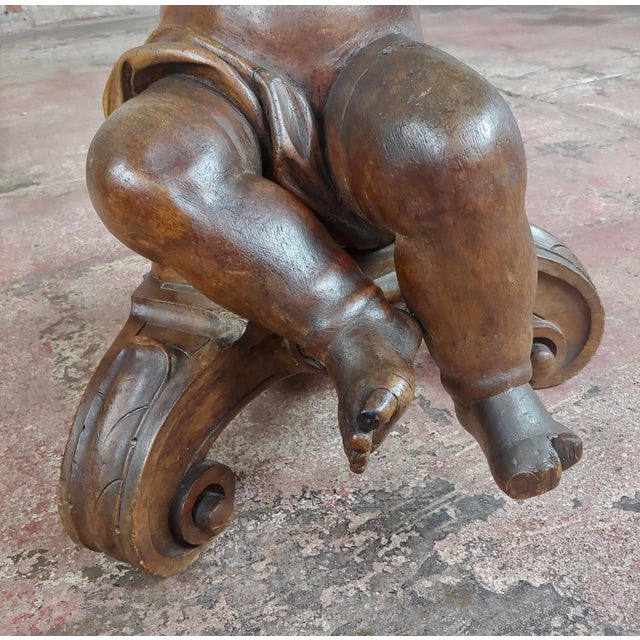 Wood 18th Century Antique French Hand-Carved Walnut Cherub Plant Stand For Sale - Image 7 of 10
