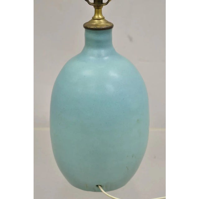 Vintage Walter Van Briggle Turquoise Blue Bulbous Pottery Table Lamp With Butterfly Shade For Sale - Image 12 of 12