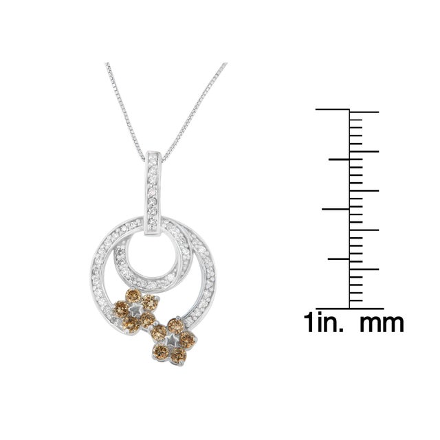.925 Sterling Silver 1 cttw Round Cut Diamond Floral Garden Pendant Necklace (H-I, I1-I2) For Sale - Image 4 of 4