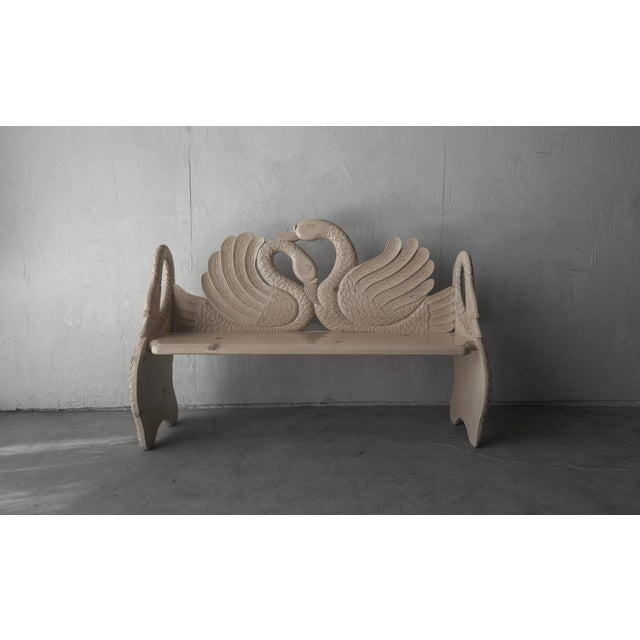Folk Art Vintage Hand Carved Pine Swan Motif Bench For Sale - Image 3 of 10