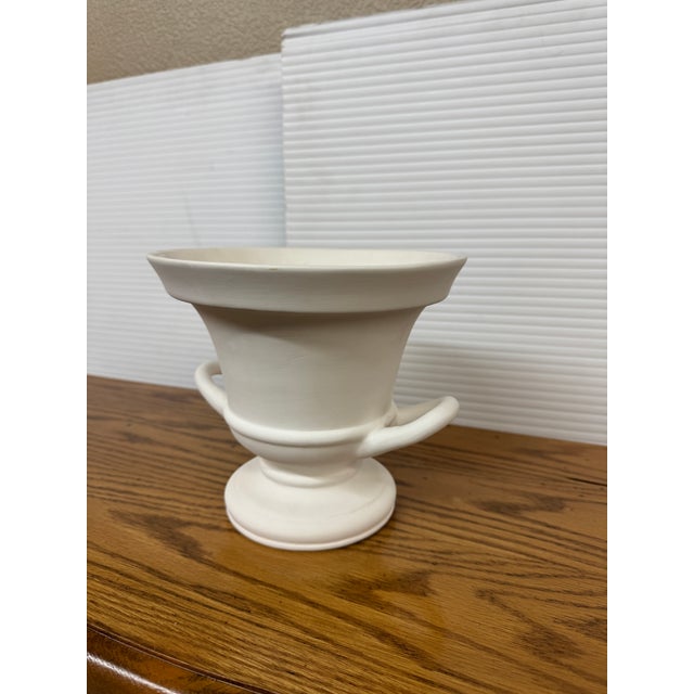 Double Handle Trophy Urn/Pedestal Vase, White For Sale - Image 4 of 12