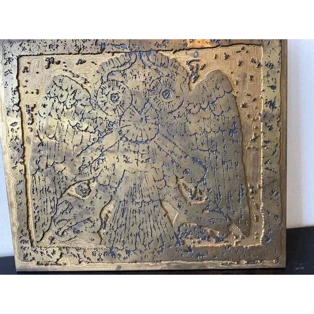 1960s Bronze printing plate of an owl. Marked Greenspan Kushliv. Nice weight to this piece.
